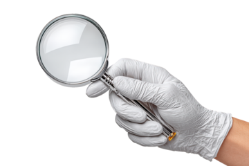 Isolated Studio Shot of Magnifying Glass Held by Hand in White Glove. Ai Generated Images