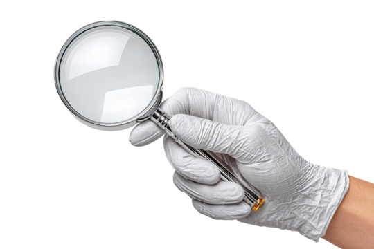 Isolated Studio Shot of Magnifying Glass Held by Hand in White Glove. Ai Generated Images
