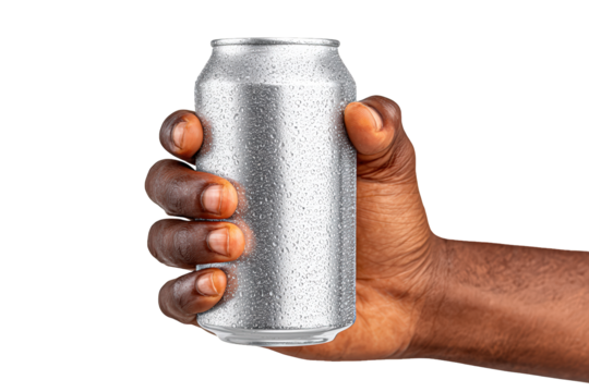 Realistic Close Up of Hand Holding Cold Metallic Drink Can. Ai Generated Images
