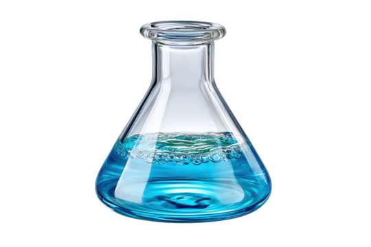 Detailed 3D Rendering of Erlenmeyer Flask with Blue Liquid Chemistry Equipment. Ai Generated Images