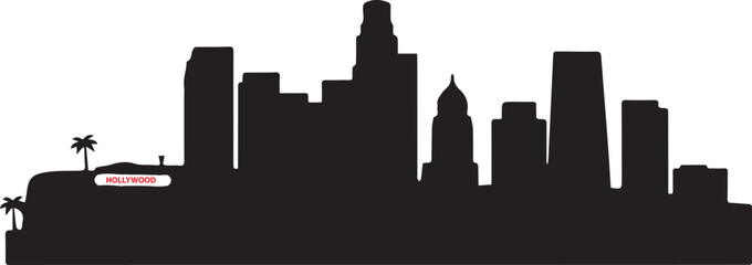 Obraz premium Los Angeles Hollywood skyline silhouette with palm trees Keywords: Los Angeles, Hollywood