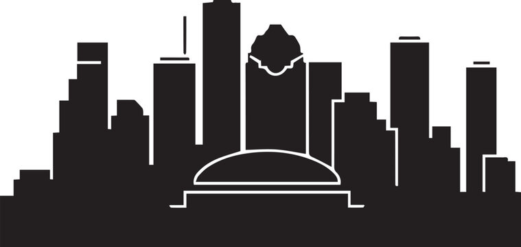 Downtown Houston skyline silhouette with JP Morgan Chase Tower Keywords: Houston, skyline