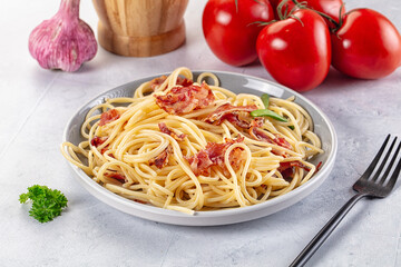 Italian pasta spaghetti with bacon