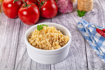 Vegan cuisine - boiled bulgur garnish