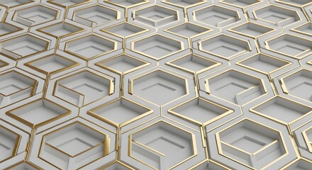 White and gold hexagonal pattern design abstract background view