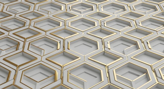 White and gold hexagonal pattern design abstract background view