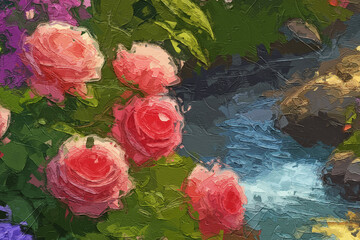 Various oil paintings, flowers, tulips, chrysanthemums, roses, peonies, fruits, streams, scenery, spotted deer, forests, birds