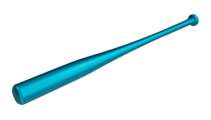 Abstract 3d render of a teal baseball bat isolated on a solid black background