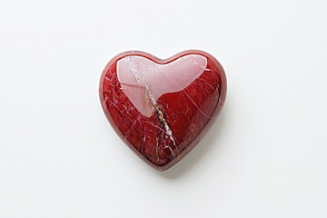 Polished red heart shaped stone with glossy surface, showcasing natural patterns and textures, evokes feelings of love