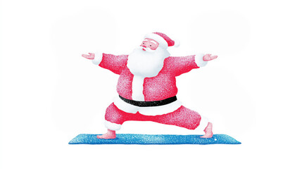 Santa Claus practicing yoga on a blue mat. Funny Christmas illustration