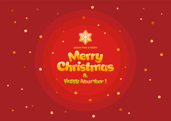 Christmas greeting card. Merry Christmas and Happy New Year funny text, lettering. Minimalist design for New Year winter holidays, festivals and events. Festive red background. Vector illustration