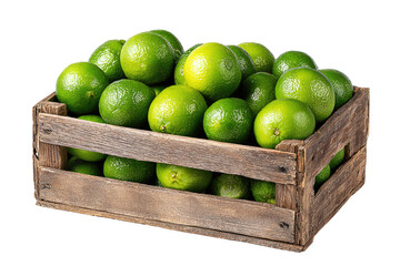 Wooden crate filled with fresh, vibrant limes