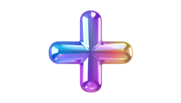 3D plus sign, iridescent, glassy, vibrant - Powered by Adobe