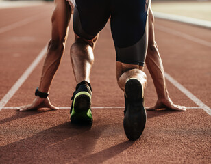 athlete starting from blocks on race track