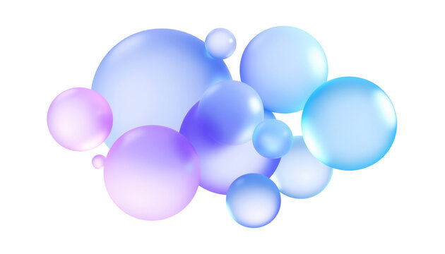 Iridescent modern design elements, glass gradient 3d organic shapes set, liquid abstract transparent 3d rendering objects.
