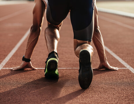 athlete starting from blocks on race track