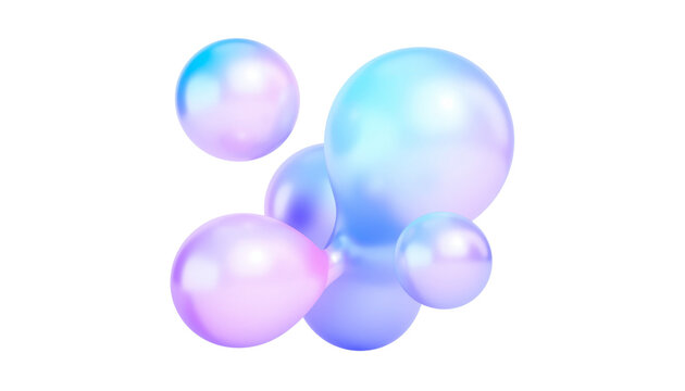 Iridescent modern design elements, glass gradient 3d organic shapes set, liquid abstract transparent 3d rendering objects.
