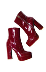 Pair of maroon, patent leather platform ankle boots (1)