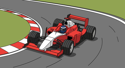 Obraz premium Stylized Handdrawn Race Car Turning Corner Racing Track Illustration