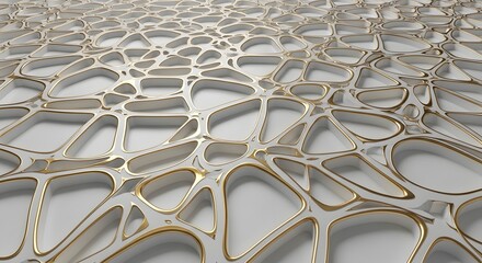 Abstract background with interconnected shapes in white and gold
