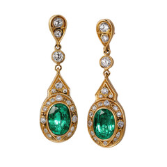 Elegant gold earrings with emerald and diamond accents