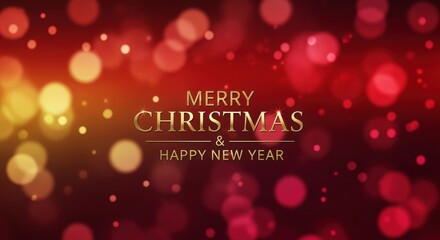 Elegant Merry Christmas and Happy New Year golden greeting over festive bokeh lights, perfect for holiday invitations and seasonal marketing campaigns