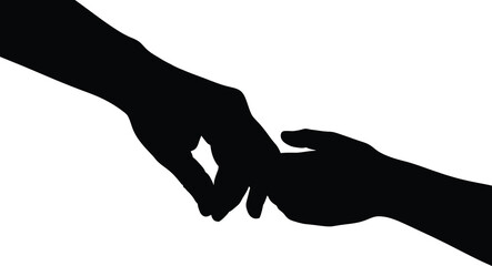 Silhouette of Two Hands Reaching Toward Each Other on White Background
