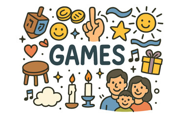 Obraz premium Hanukkah Games Illustration. Games and fun. Hand-drawn doodle illustration of Hanukkah games and fun. Dreidel,