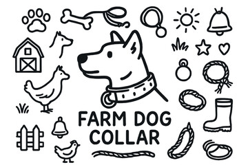 Farm Dog Collar Doodle. Farm Dog Collar. Hand-drawn doodle illustration of Farm Dog Collar. In the middle, one