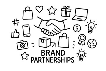 Branding Doodle Icons. Brand Partnerships. Hand-drawn doodle illustration of Brand Partnerships. In the middle