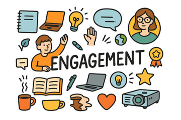 Student Engagement Doodle. Student engagement. Hand-drawn doodle illustration of student engagement. Student,