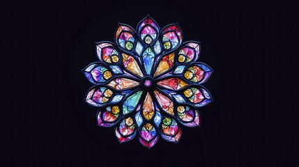 Stunning stained glass rosette design featuring vibrant colors and intricate patterns, creating captivating visual experience