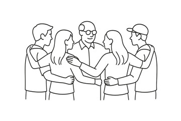 Obraz premium Supportive Circle Drawing. Supportive Community. Minimalistic one-line drawing group of students and teacher