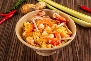 Asian fried rice with seafood