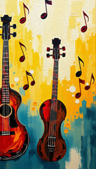 Naklejka premium Musical theme. Oil painting. Pattern for printing on wall decorations.