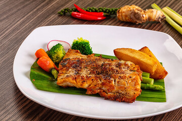 Gourmet asian Grilled crocodile steak