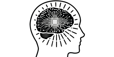 “3D render of glowing brain circuit inside a transparent head — artificial intelligence innovation — background remove.”