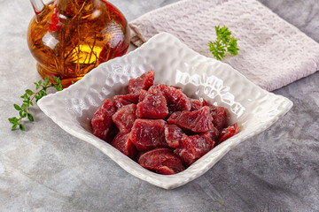 Diced raw beef meat cubes