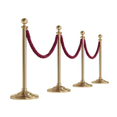 Three Golden Stanchions with Burgundy Velvet Rope Barriers
