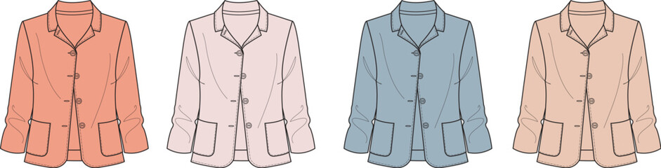 Fashionable women's jacket illustration in varied colors for designers and apparel businesses