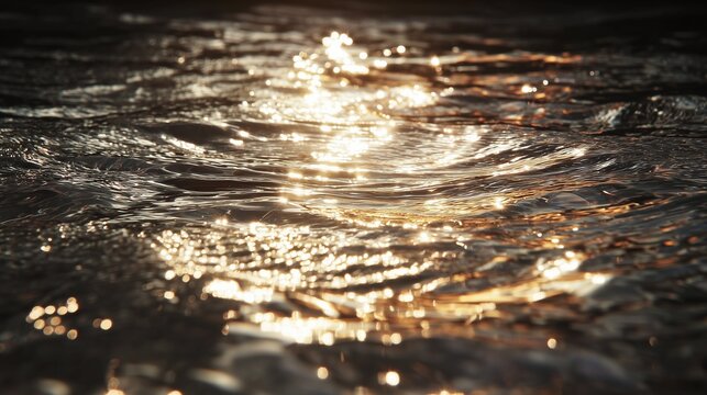 Glistening Water Surface Reflecting Sunlight Captured, a Close-Up View of Nature's Beauty Merging.