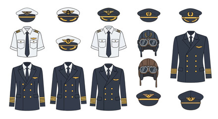 Pilot Uniforms and Hats A Collection of Aviation Attire.