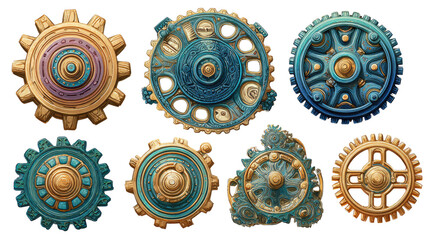 Ornate gears in teal and gold