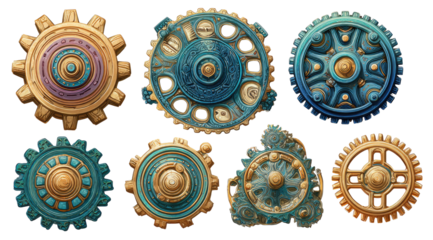 Ornate gears in teal and gold