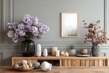 Elegant console table display with flowers and mirror