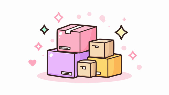 Pile de bo&icirc;tes cadeaux vectorielles color&eacute;es et scintillantes, illustration mignonne et joyeuse pour la c&eacute;l&eacute;bration.