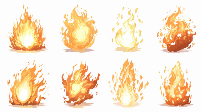 Ensemble de huit flammes stylis&eacute;es et color&eacute;es, parfaites pour des graphismes et des illustrations
