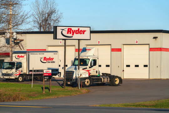 Marcy, NY - Nov 2, 2025: Ryder facility offering truck rentals, logistics, and last-mile delivery services, supporting regional transportation and supply chain infrastructure