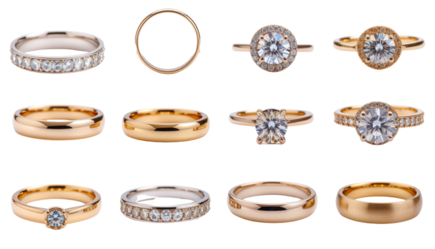 Elegant golden wedding rings, a symbol of love and marriage, isolated on white background perfect fashion gift