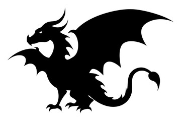 Fantasy Dragon Silhouettes Collection. Mythical Creatures, Flying Dragons, Fantasy Illustration Set.